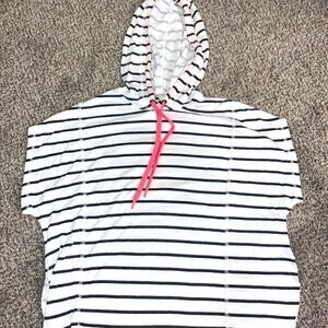Bershka White Black Striped Shirt -Sleeves Hooded Top - Size XS